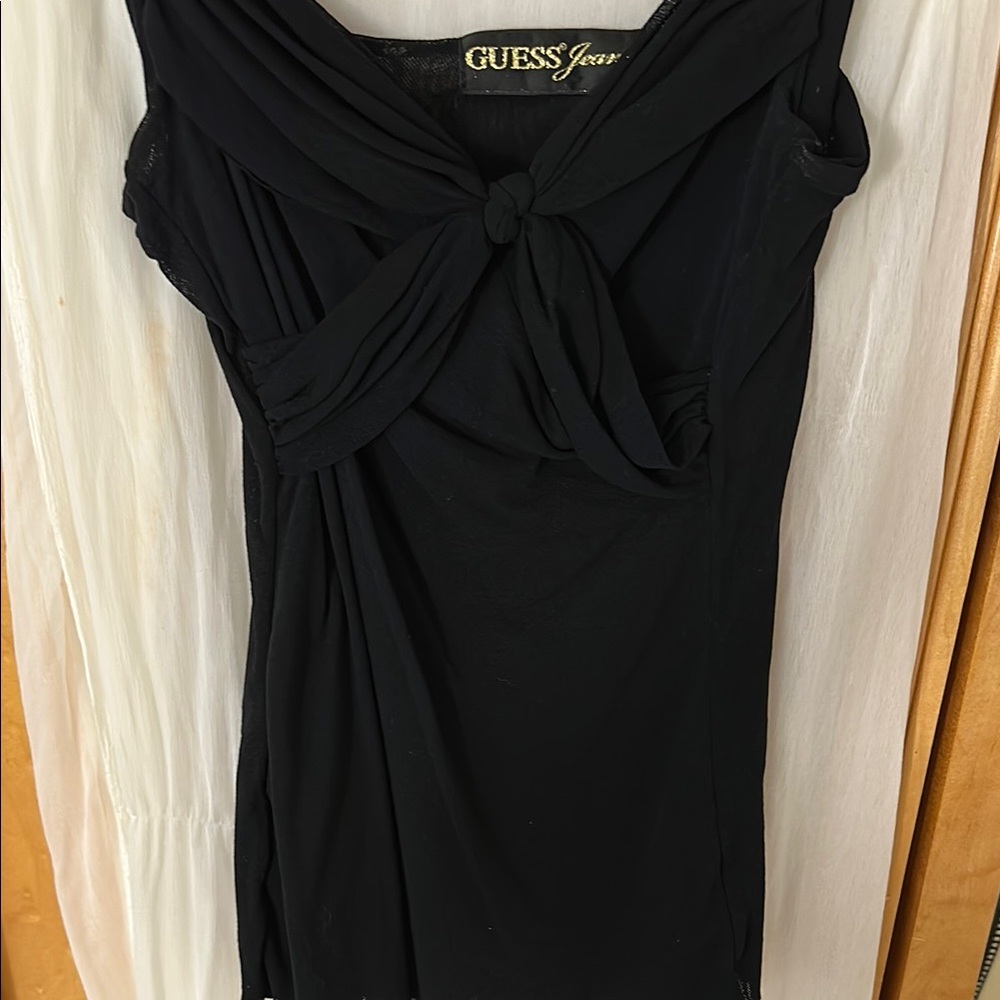 Guess Black Blouse with Sailor Collar and Tie Front